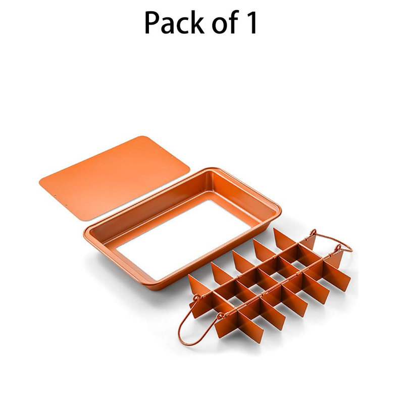 Moule à brownies avec séparateurs, plaque de cuisson à bords seulement, moule à brownies d'angle en acier inoxydable avec emporte-pièce, permet de réaliser 18 brownies prédécoupés (rouge)