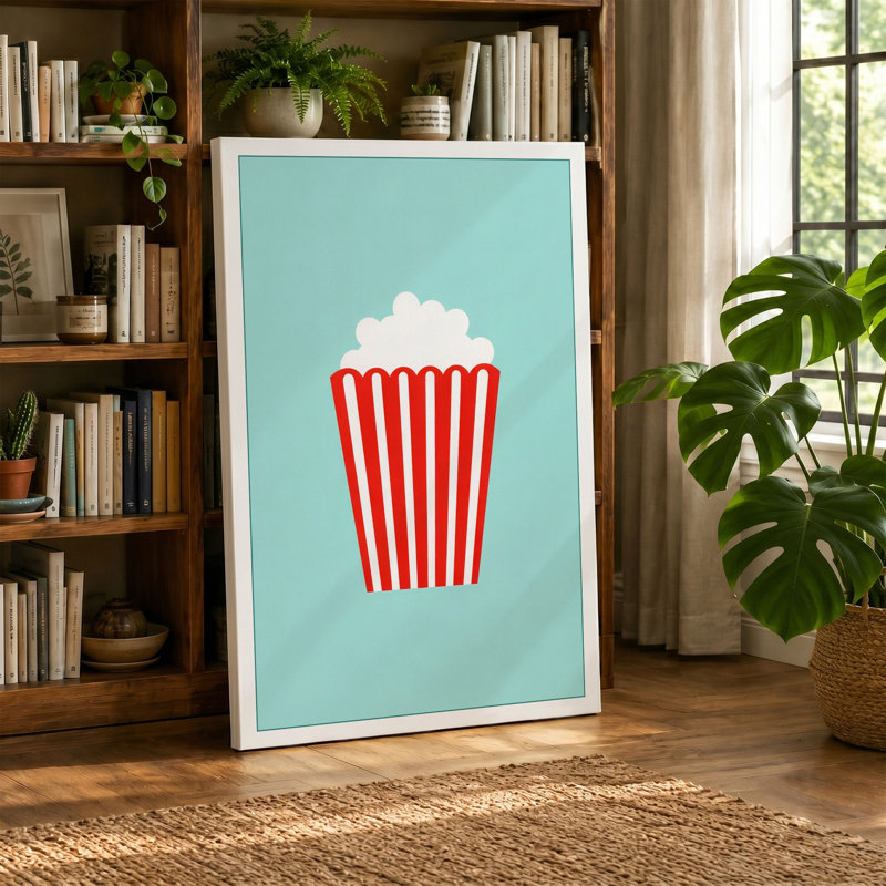 Pop Art Popcorn Modern 1 Piece Wrapped Canvas Wall Art, 36x24 - 91.4 x 61.0 cm, Teal Border