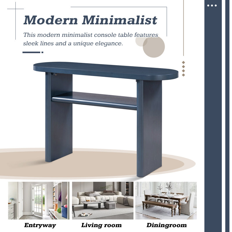  Minimalist Console Table with Rounded Edges and Sturdy Shelf, Blending Elegance and Durability for Any Space, Gray Wash