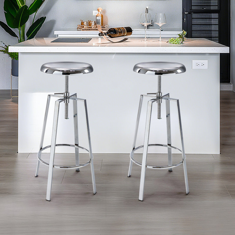 Juddson Industrial Bar Stools Set of 2, Adjustable Swivel Four Legged Round Metal Barstools, Backless Counter Height Bar Chairs for Kitchen Dining