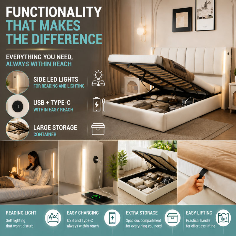 Donan Upholstered Ottoman Storage Bed, White, Super King (6')