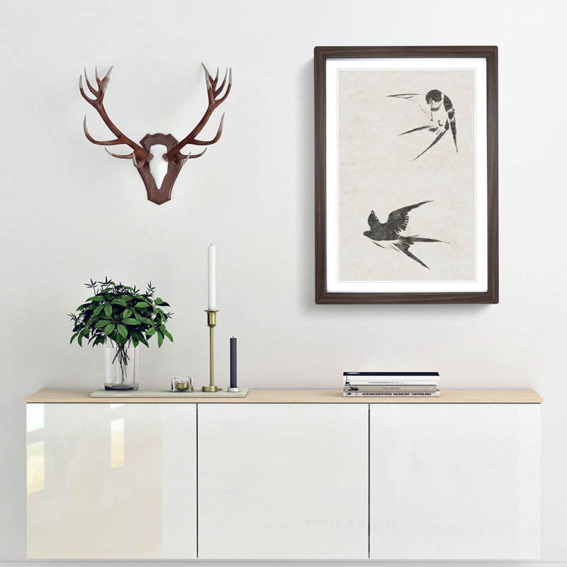 Two Swallows by Sakai Hoitsu - Picture Frame Painting Print, 36cm H x 27cm W x 2cm D, Walnut Framed