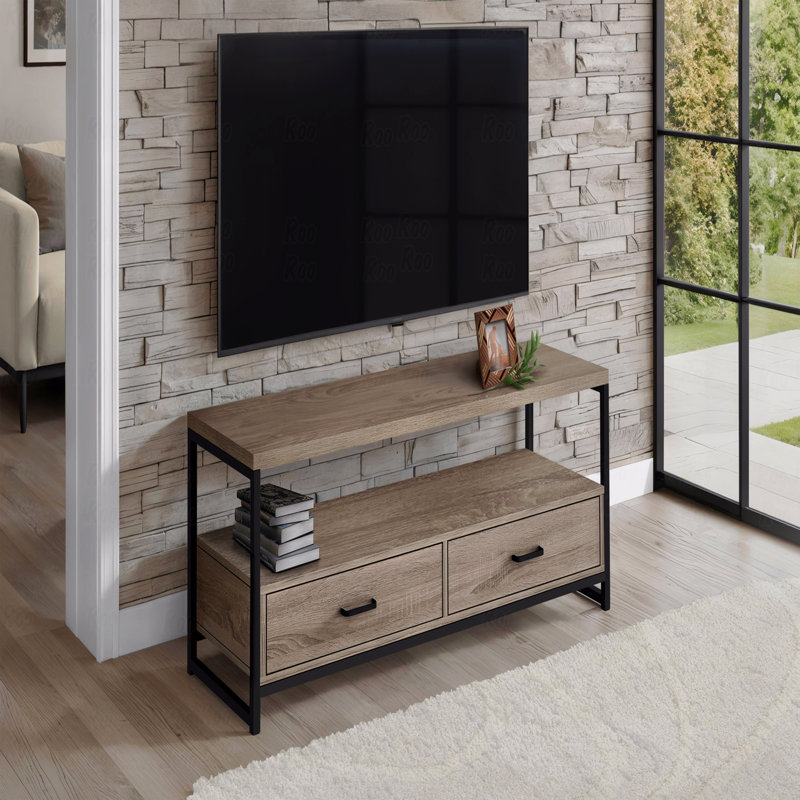 Meuble télé, console de 48 po, meuble multimédia, tiroirs de rangement, Beige