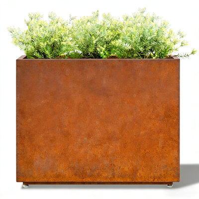 Grand pot à fleurs 36 po en acier brut, tablette centrale ajustable, jardinière rectangulaire pour l'extérieur en métal pour patio, cour, P 11 po x H 30 po, assemblage facile en 5 minutes, rouille naturelle