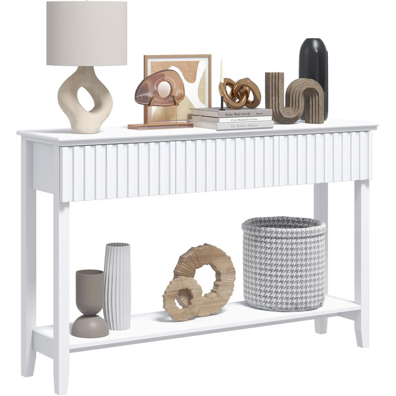 51.18" Console Table With 3 Drawers And Open Storage Shelf, White