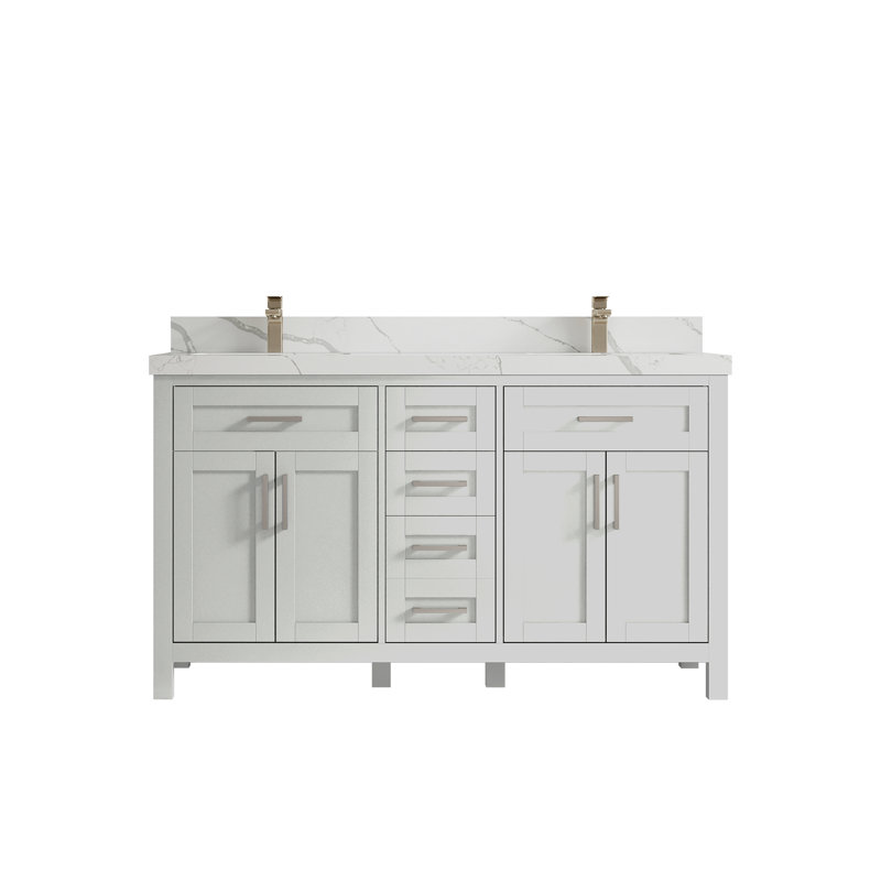 Ensemble de meuble-lavabo double 60 po Cambridge, Calacatta Laza