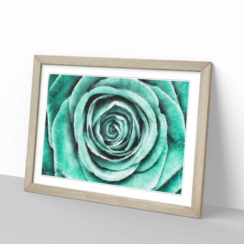Mint Green Rose - Picture Frame Graphic Art Print, 62cm H x 87cm W x 2cm D, Oak Framed