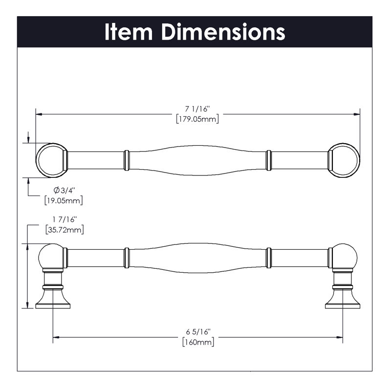 Fuller Collection Handle Pull - Traditional Hardware for Drawers & Cabinets, Polished Nickel, 6 5/16"