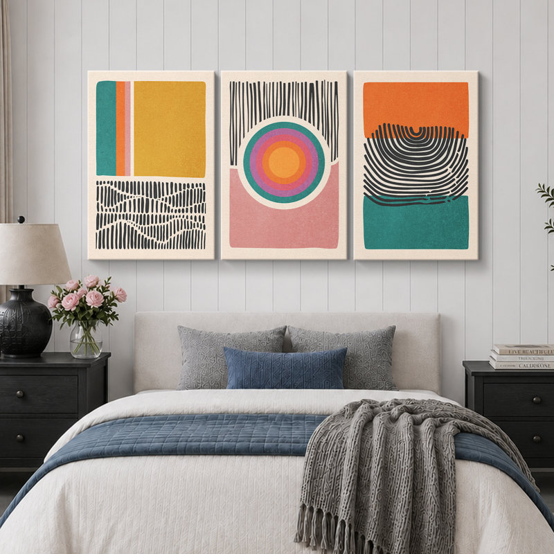 «Abstract Vibrant Color Blocks Mid-Century Multicolor Color Block Shape Abstract Geometric», ensemble de 3 impressions sur toile flottante