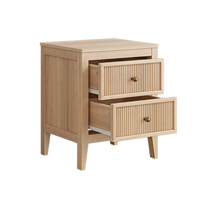 17.7" W Mid-Century Modern 2-Drawer Nightstand with Fluted Front and Metal Knobs