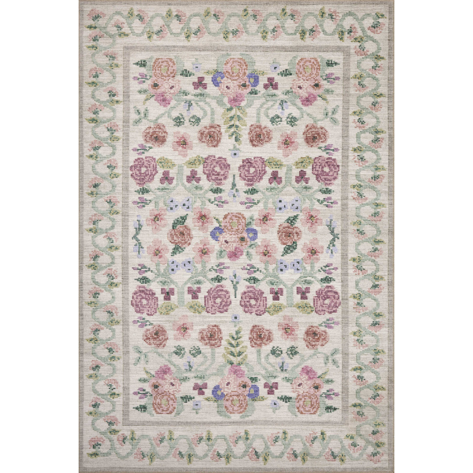 Rosa Rifle Paper Co. x Loloi Ivory Area Rug, Runner 2'6" x 7'6"