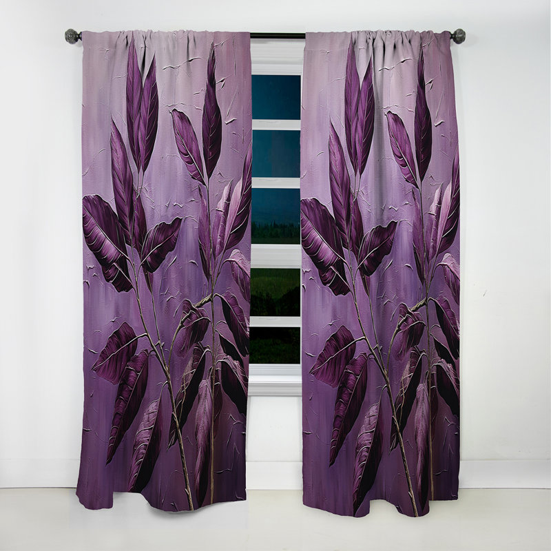 Purple Leaves Plum Precision II - Leaves Curtain - Blackout Floral Curtain - 1 Panels, 52" W x 108" L