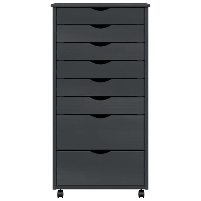 vidaXL MOSS 8-Drawer Chest with Wheels, Solid Pinewood, Gray