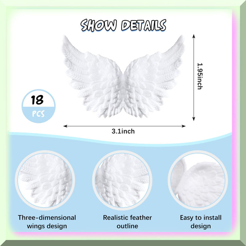 Mini White Plastic Angel Wings 18 Pack