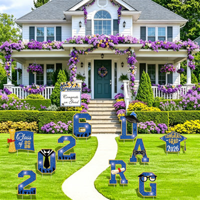 Ensemble de 11 décorations de jardin pour la remise des diplômes 2026, grandes enseignes de pelouse avec bordure scintillante et feuille d'or, fournitures de fête pour le Collège Congolat Grad, comprenant des piquets