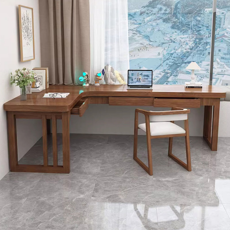 Bureau rectangulaire à 3 tiroirs en bois massif brun noisette, H 29,53 po x l 62,99 po x P 47,24 po, Retour à gauche