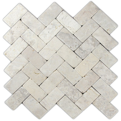 CNK Cumberland 1" x 2" Natural Stone Mosaic Tile Matte Cream Waterproof Mesh Backed V2 - 0.9 Sq Ft