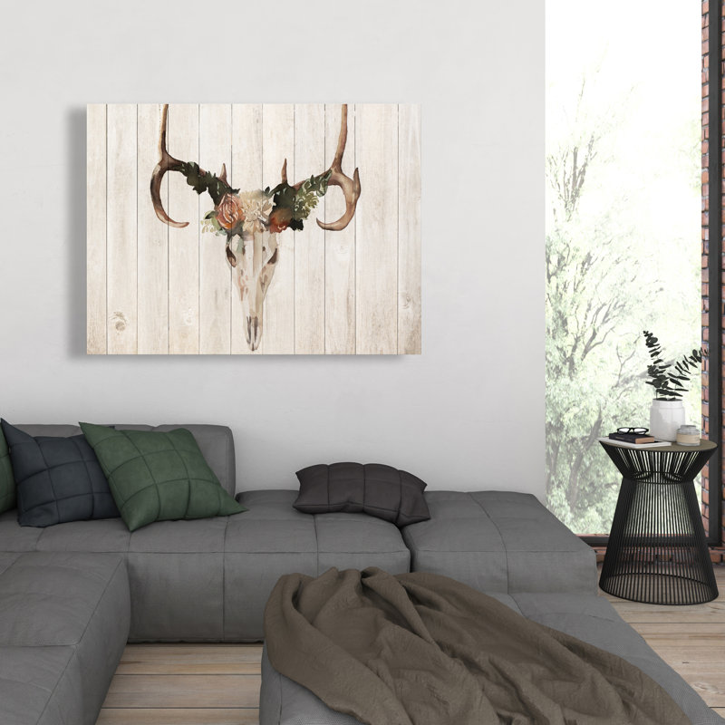 Mule Deer Skull with Roses - Unique Animals Bathroom Canvas