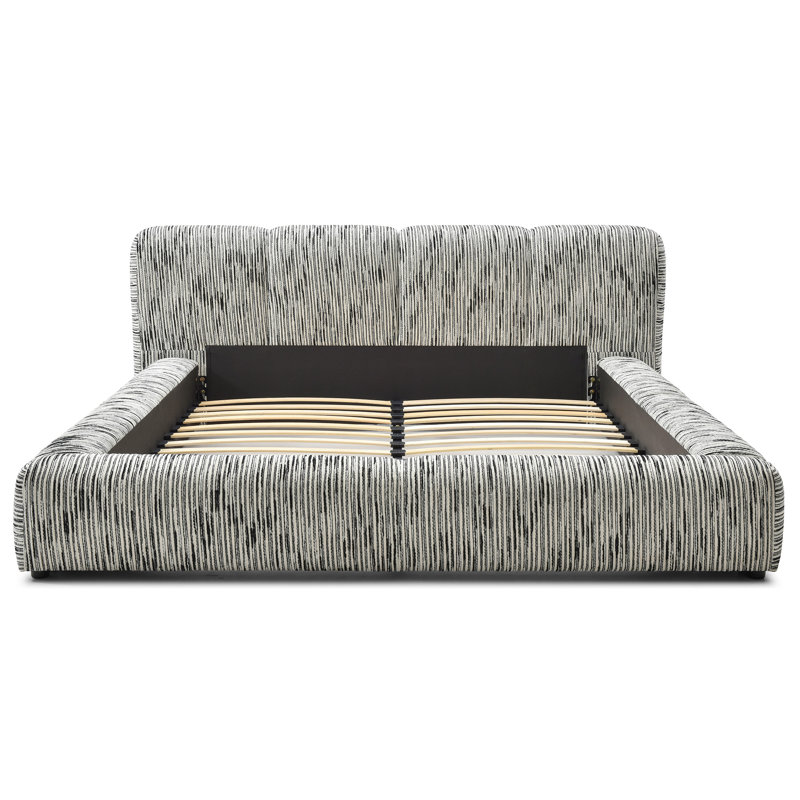Sienna Upholstered Platform King Bed – Low Profile With Padded Headboard., King, White/Black