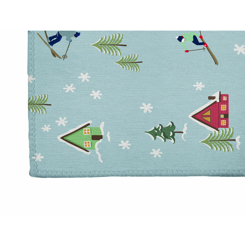 Downhill Thin Decorative Indoor Doormat, 36" W x 60" L, Blue