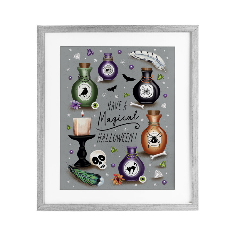 Magie d'Halloween, impression sous verre encadrée, conception par Elizabeth Tyndall, Cadre de ferme gris, H 21 po x l 17 po
