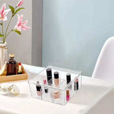 Boîte de rangement à neuf compartiments, compartiment transparent en acrylique, boîte-cadeau cosmétique, couvercle à charnière, grande capacité, boîte de bureau