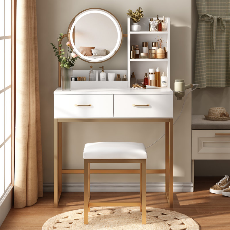 Borach Vanity, Gold/White