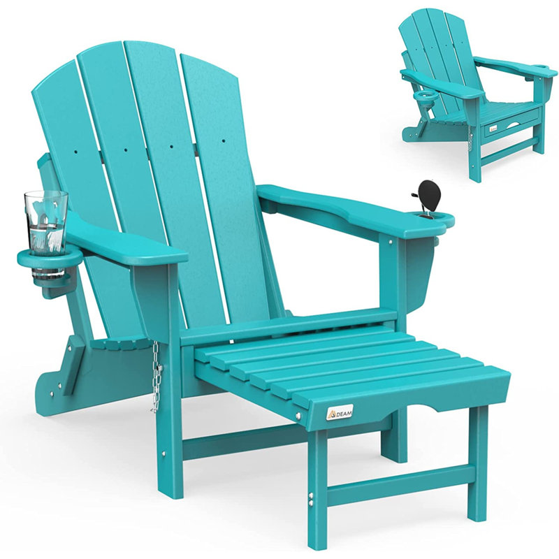 Chaise Adirondack pliante en acier avec repose-pieds, Bleu