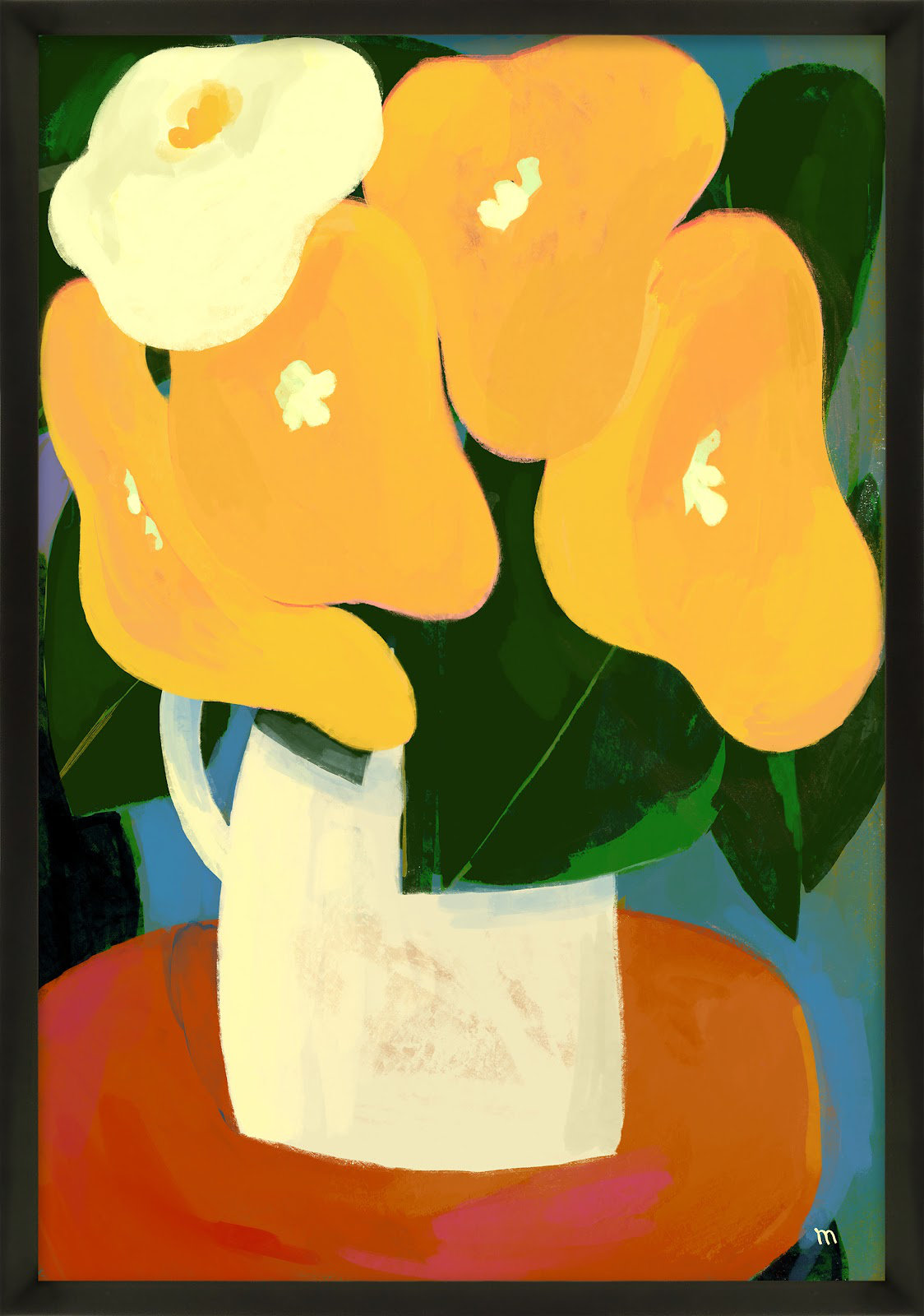 Juliane "My Yellow Flowers" Painting, 38" H x 26.5" W x 1.25" D, Black