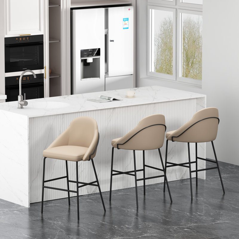 Fakenham Leatherette Barstool with Steel Legs, Gray Seat/Black Frame, Bar Stool (29.1" Seat Height), 2