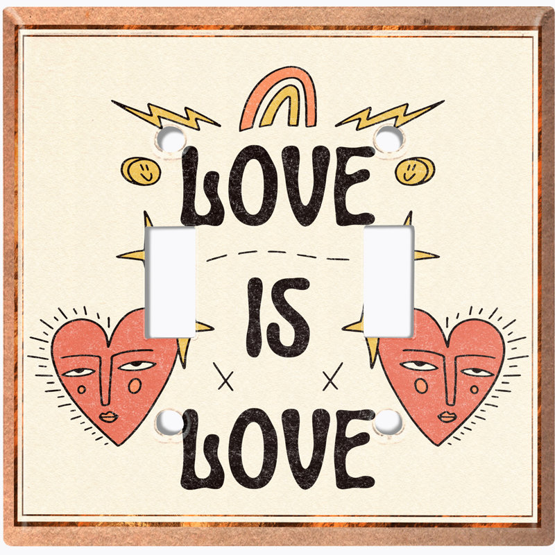 Plaque murale à interrupteur arc-en-ciel à 2 bandes Cute Love is Love Hearts