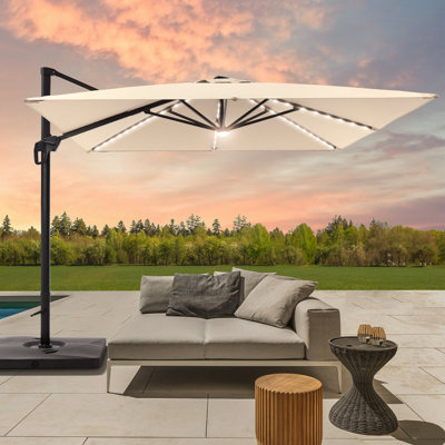 Rilie 120'' Square Lighted Cantilever Umbrella with Weight Base
