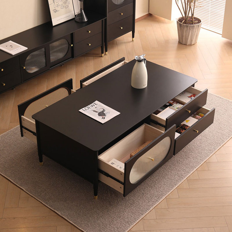 Black Solid + Manufactured Wood Rectangular Coffee Table, 19.69" H x 47.24" L x 23.62" W