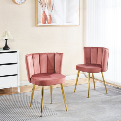 Chaise en velours rose 2 chaises avec pieds en fer doré. Siège ergonomique et confortable. Housse courte en fourrure respirante. Pour différentes pièces. Facile à installer, 2 chaises modernes