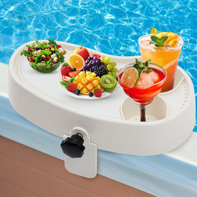 Plateau de table pour spa (1 pièce), plateau réglable pour baignoire hors-sol avec 2 porte-gobelets, blanc ivoire