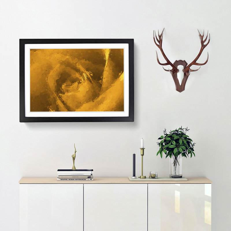 Golden Rose Flower in Abstract - Picture Frame Graphic Art Print, 36cm H x 48cm W x 2cm D, Black Framed