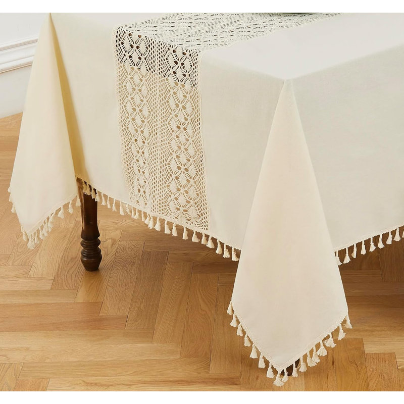 Nappe lourde en coton avec crochets rectangulaires, Beige, L 84 po x l 70 po