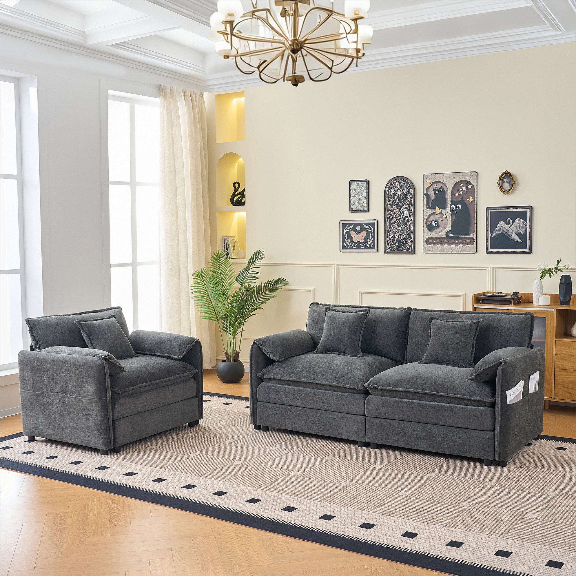 Latitude Run® Deep Seat Luxury 2 Piece Loveseat Couch & Sofa Armchair ...