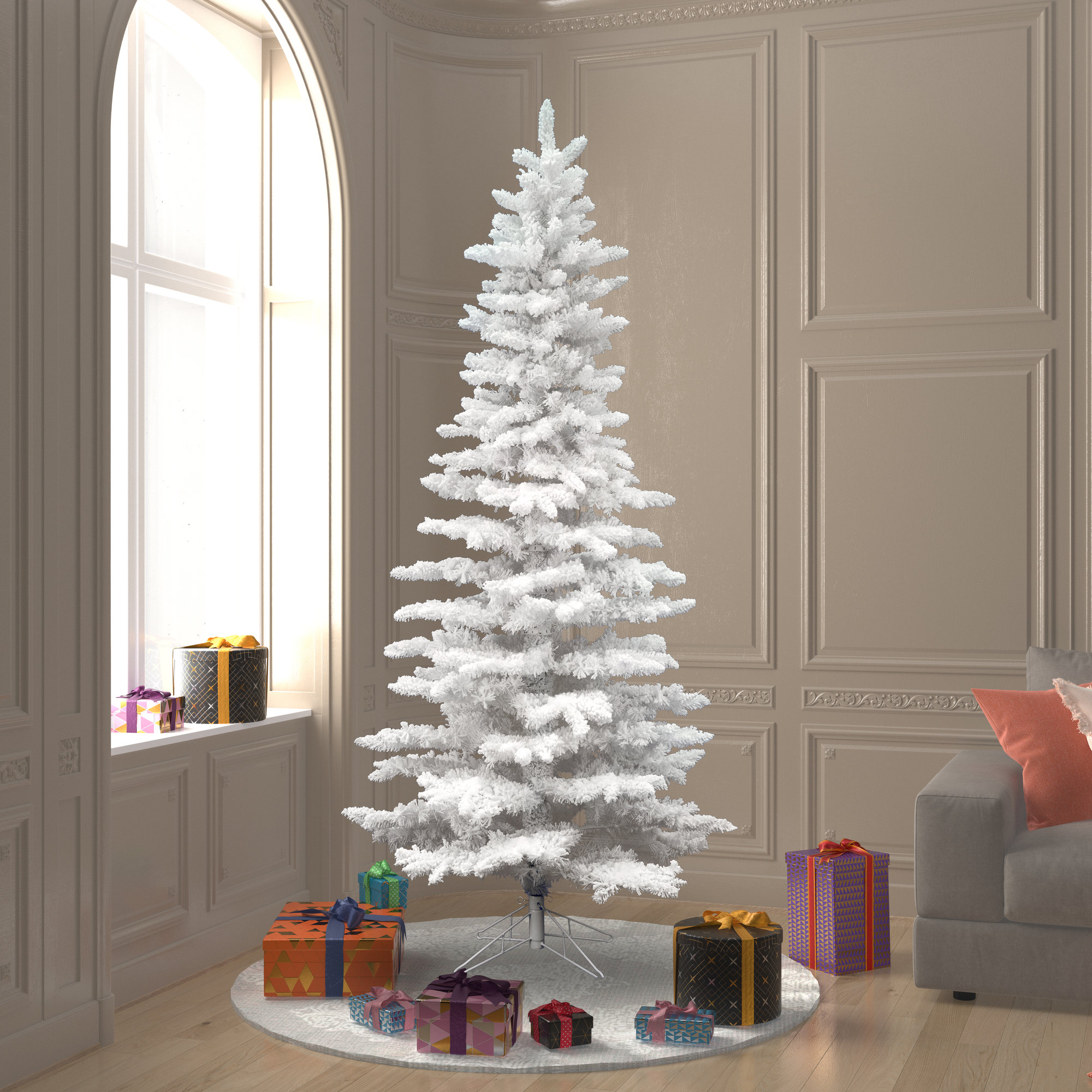 The Holiday Aisle® Flocked White Spruce Slim Artificial Christmas Tree