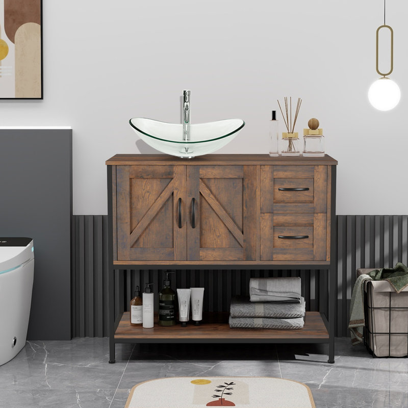 36'' Free-Standing Farmhouse Single Bathroom Vanity With Sink