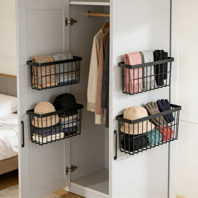 Self-Adhesive Wall Mounted Storage Organizer Baskets, 3-Pack No-Drill Cabinet Door Rack For Kitchen Spices, Bathroom, Wardrobe & Refrigerator, Heavy Duty Rust-Resistant Steel