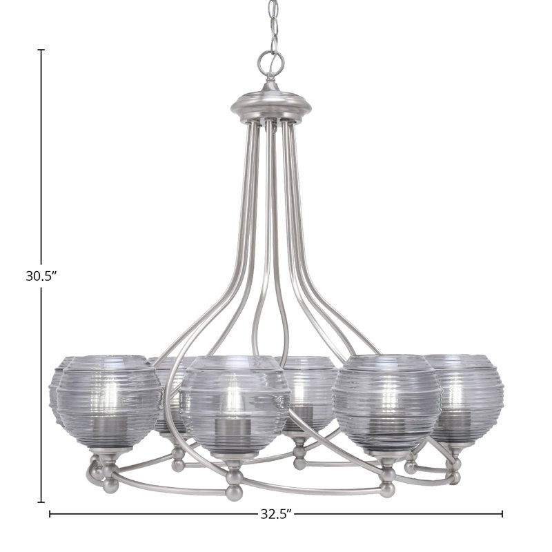 Lustre 8 lumières Sadea illustré avec verre de 6 po, Clair, Nickel brossé