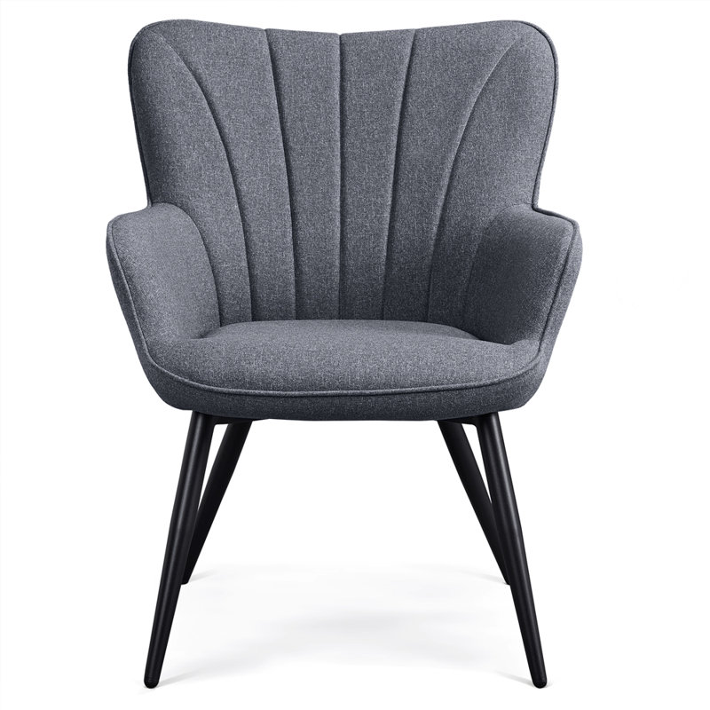 Color Upholstered Armchair, Black, Grey Linen