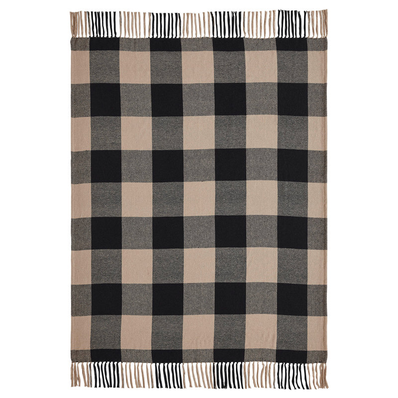 Black and Beige Checkered Cotton Throw Blanket 50x60