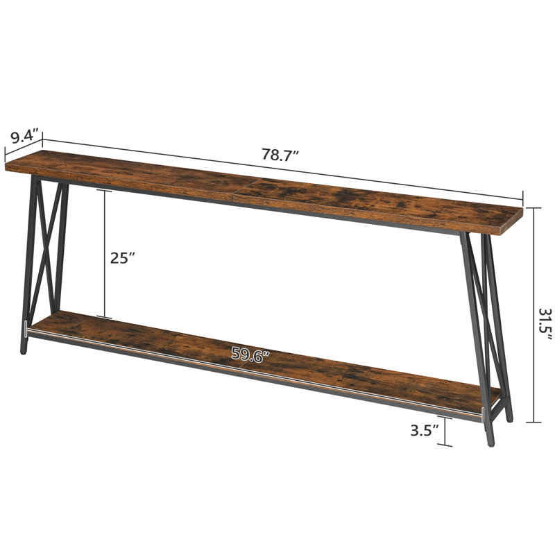 Sabira Console Table with Storage Extra Long Sofa Table Behind Couch, Rustic Brown, 31.5" H x 78.74" W x 9.45" D