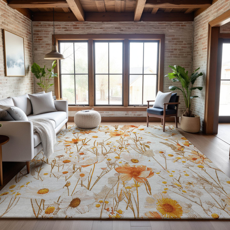 Premium Machine Washable Sykora AMF1500 Floral Rug, Rectangle 10' x 14'
