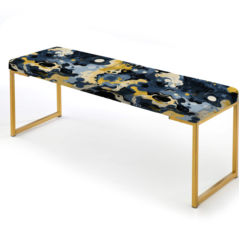 Encre liquide bleue et jaune Serenity - Banc tapissier abstrait doré