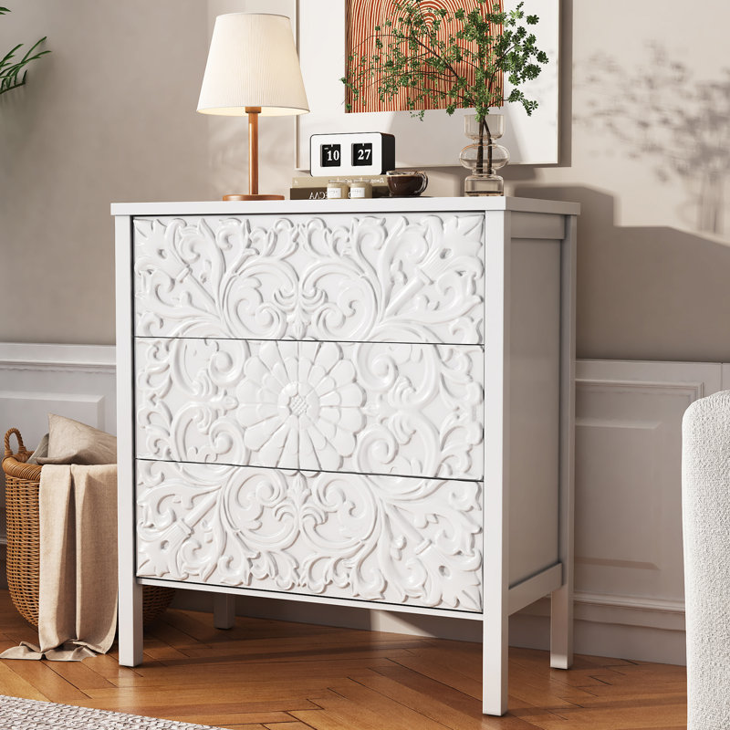 Platt Farmhouse 3-Drawer Dresser, White