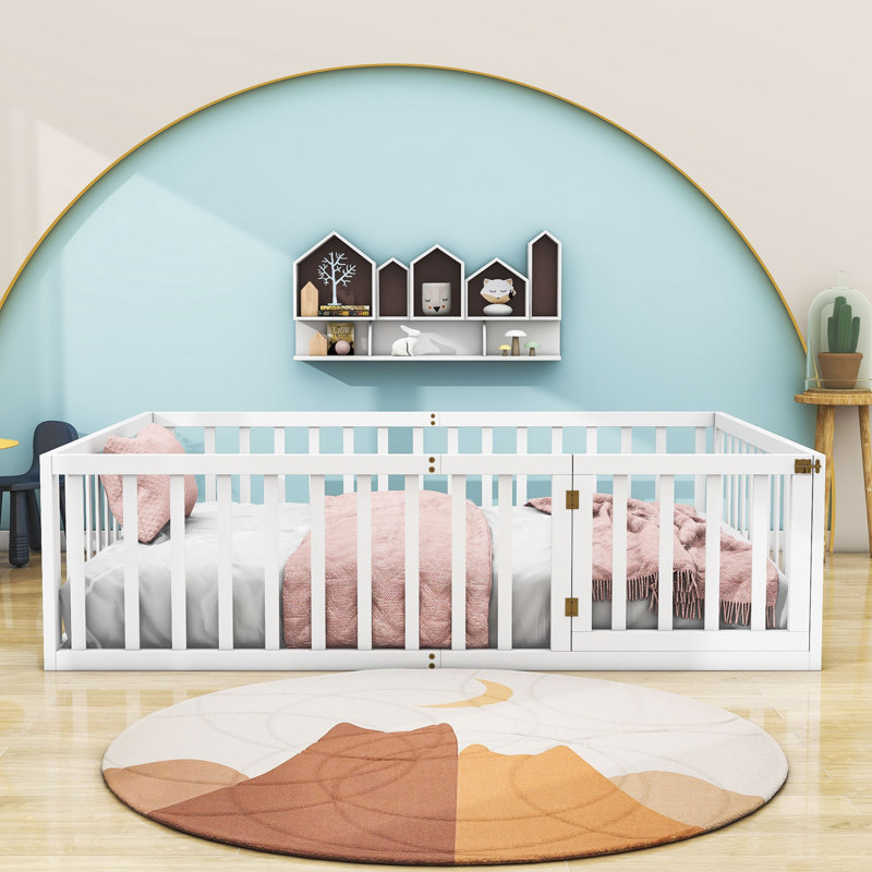 Hendrelino Wooden Daybed Frame with Guardrail, White, Queen