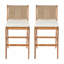 Tabourets de bar d'extérieur en bois d'acacia (ensemble de 2), chaises de bar à hauteur de teck avec coussin et dossier en osier, tabourets à hauteur de comptoir pour patio, bord de piscine, îlot de cuisine-954991986-954991989